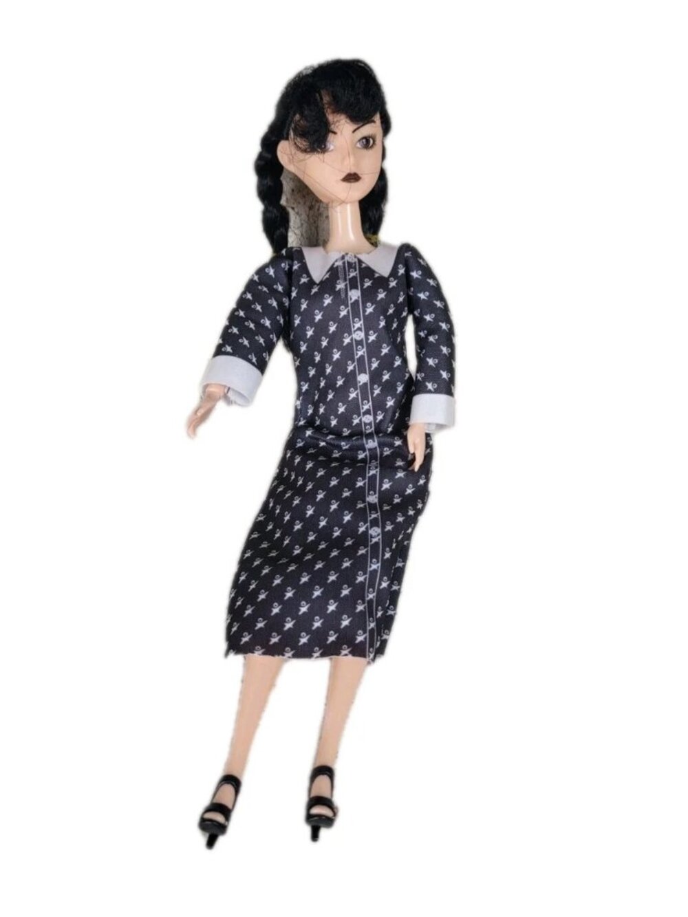 Wednesday Addams Fashion Doll 11.5” Black Dress Pigtail Braid Gothic Shoes